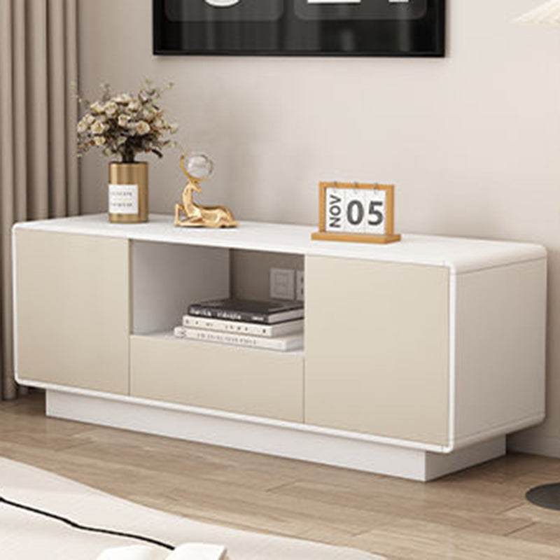 Modern Minimalist Eco Board Solid Wood Multi-Layer Board Rounded Rectangular TV Stand with 2 Storage for Living Room