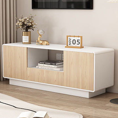 Modern Minimalist Eco Board Solid Wood Multi-Layer Board Rounded Rectangular TV Stand with 2 Storage for Living Room