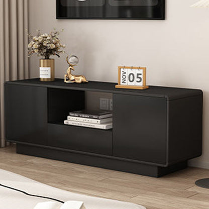 Modern Minimalist Eco Board Solid Wood Multi-Layer Board Rounded Rectangular TV Stand with 2 Storage for Living Room