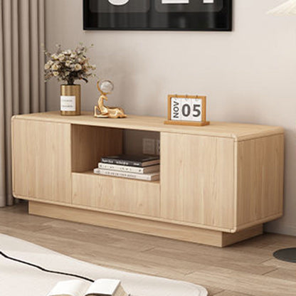 Modern Minimalist Eco Board Solid Wood Multi-Layer Board Rounded Rectangular TV Stand with 2 Storage for Living Room