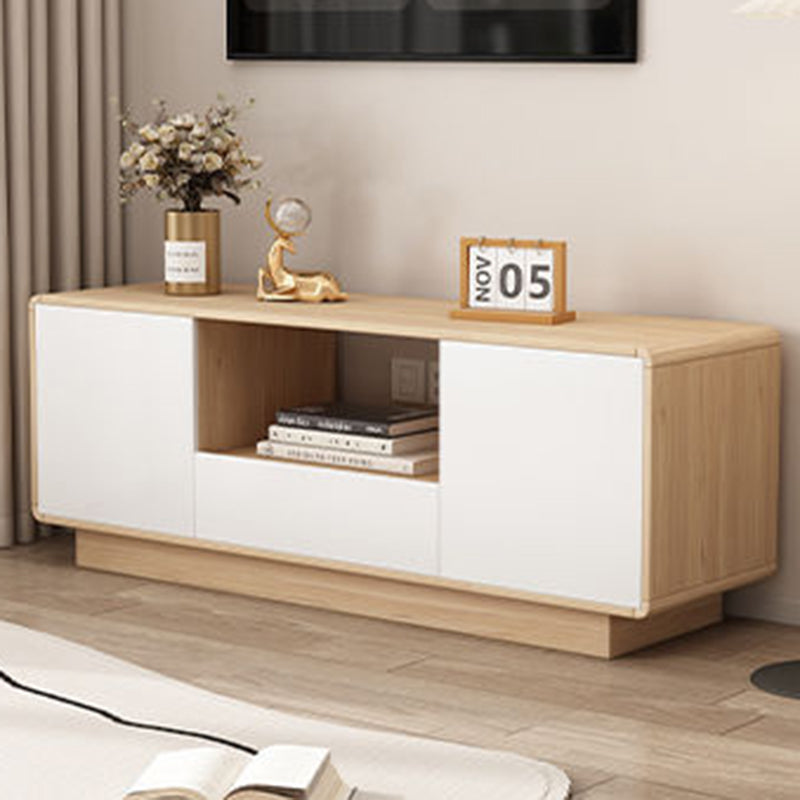 Modern Minimalist Eco Board Solid Wood Multi-Layer Board Rounded Rectangular TV Stand with 2 Storage for Living Room