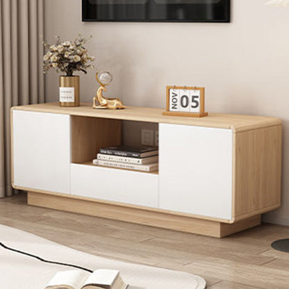 Modern Minimalist Eco Board Solid Wood Multi-Layer Board Rounded Rectangular TV Stand with 2 Storage for Living Room