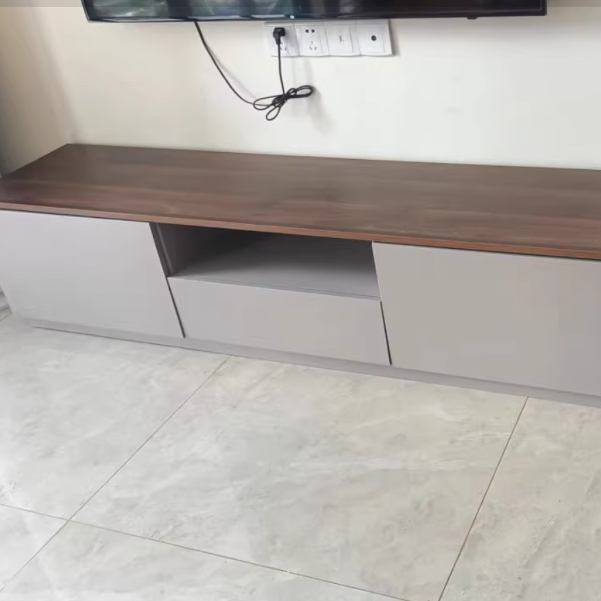 Traditional French Solid Wood Eco Board Rounded Rectangular TV Stand With 2/3 Drawers For Living Room