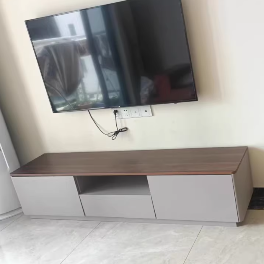 Traditional French Solid Wood Eco Board Rounded Rectangular TV Stand With 2/3 Drawers For Living Room
