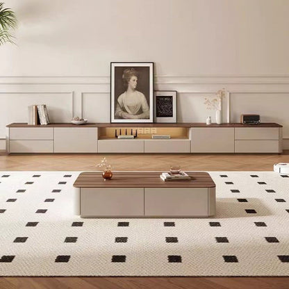 Traditional French Solid Wood Eco Board Rounded Rectangular TV Stand With 2/3 Drawers For Living Room