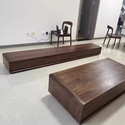 Traditional Chinese Black Walnut Wood Rounded Rectangular TV Stand With 4 Drawers For Living Room
