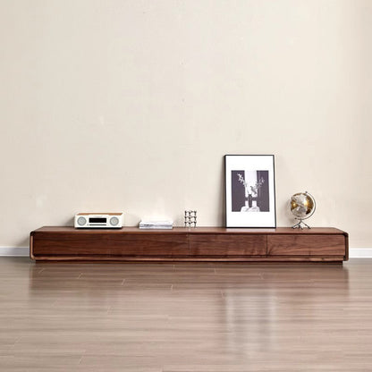 Traditional Chinese Black Walnut Wood Rounded Rectangular TV Stand With 4 Drawers For Living Room