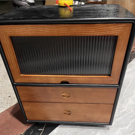 Traditional Vintage Pine Wood Solid Wood Multi-Layer Board Rectangular Storage Cabinet With 2 Drawers For Living Room