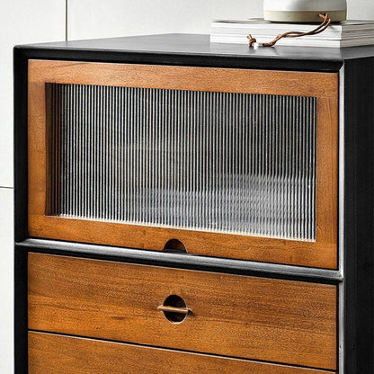 Traditional Vintage Pine Wood Solid Wood Multi-Layer Board Rectangular Storage Cabinet With 2 Drawers For Living Room