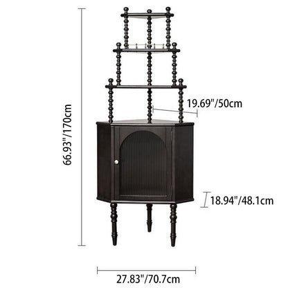 Traditional Vintage Pine Wood Irregular Pentagon Storage Shelf 4-Tier For Living Room