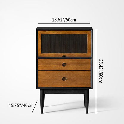 Traditional Vintage Pine Wood Solid Wood Multi-Layer Board Rectangular Storage Cabinet With 2 Drawers For Living Room