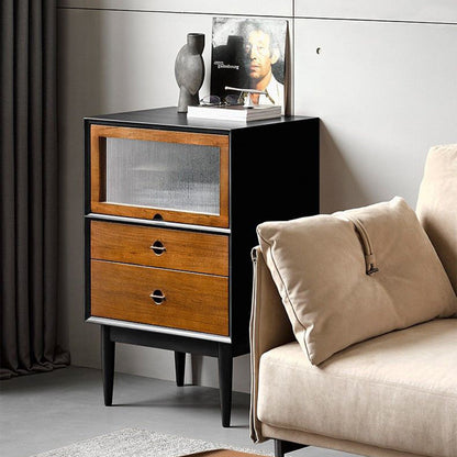 Traditional Vintage Pine Wood Solid Wood Multi-Layer Board Rectangular Storage Cabinet With 2 Drawers For Living Room