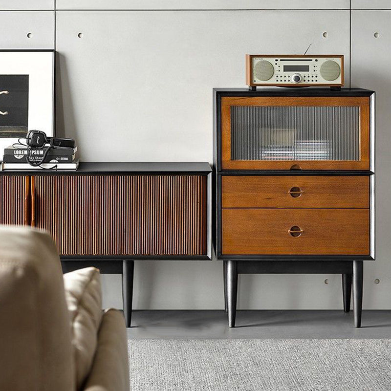 Traditional Vintage Pine Wood Solid Wood Multi-Layer Board Rectangular Storage Cabinet With 2 Drawers For Living Room