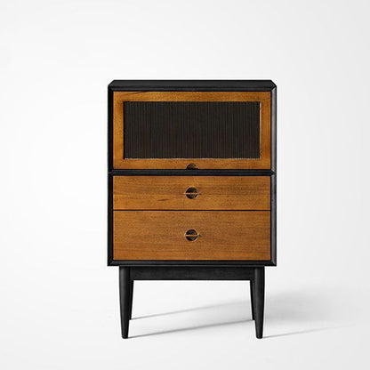 Traditional Vintage Pine Wood Solid Wood Multi-Layer Board Rectangular Storage Cabinet With 2 Drawers For Living Room