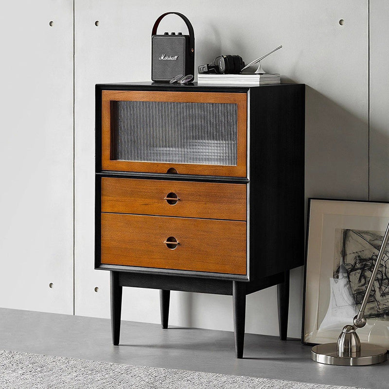 Traditional Vintage Pine Wood Solid Wood Multi-Layer Board Rectangular Storage Cabinet With 2 Drawers For Living Room