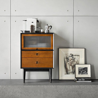 Traditional Vintage Pine Wood Solid Wood Multi-Layer Board Rectangular Storage Cabinet With 2 Drawers For Living Room