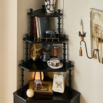 Traditional Vintage Pine Wood Irregular Pentagon Storage Shelf 4-Tier For Living Room