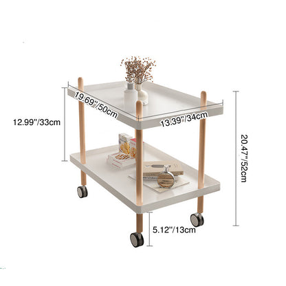 Modern Minimalist Solid Wood Plastic Rounded Square Movable Cylinder Side Table 2-Tier For Living Room