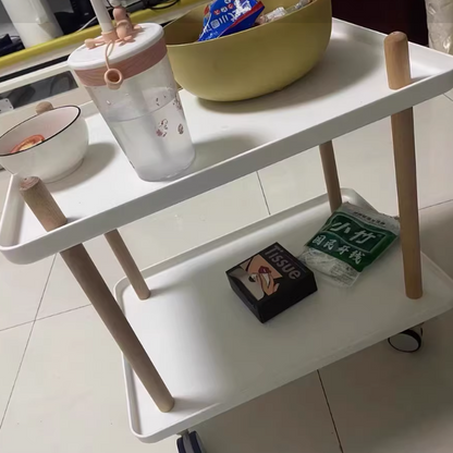 Modern Minimalist Solid Wood Plastic Rounded Square Movable Cylinder Side Table 2-Tier For Living Room