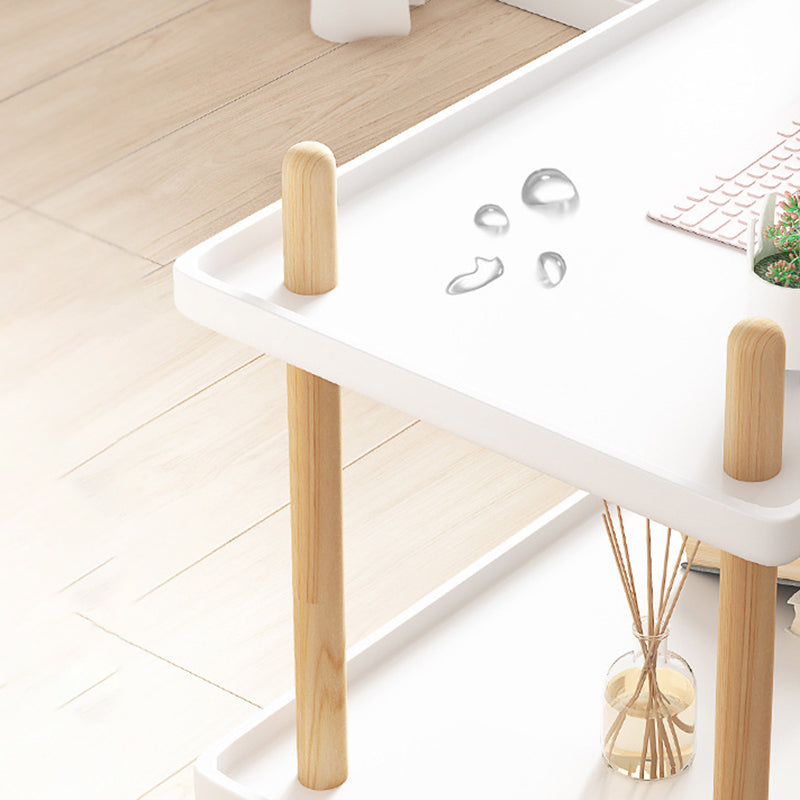 Modern Minimalist Solid Wood Plastic Rounded Square Movable Cylinder Side Table 2-Tier For Living Room