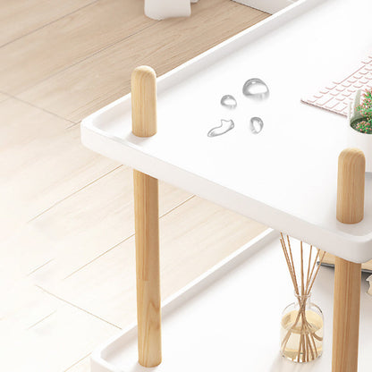 Modern Minimalist Solid Wood Plastic Rounded Square Movable Cylinder Side Table 2-Tier For Living Room