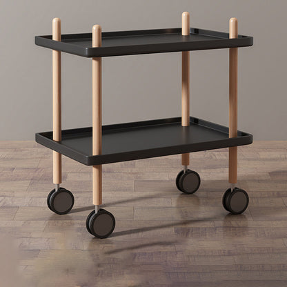 Modern Minimalist Solid Wood Plastic Rounded Square Movable Cylinder Side Table 2-Tier For Living Room