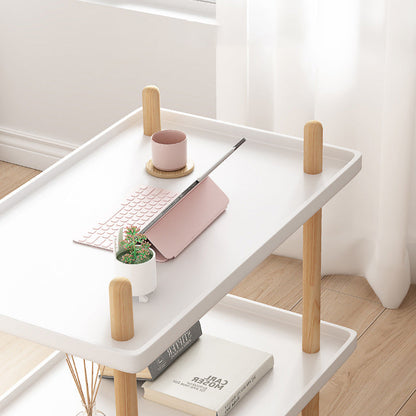 Modern Minimalist Solid Wood Plastic Rounded Square Movable Cylinder Side Table 2-Tier For Living Room