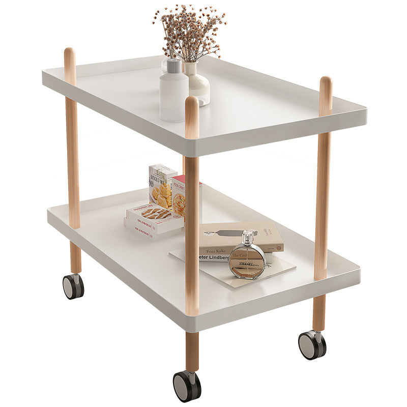 Modern Minimalist Solid Wood Plastic Rounded Square Movable Cylinder Side Table 2-Tier For Living Room
