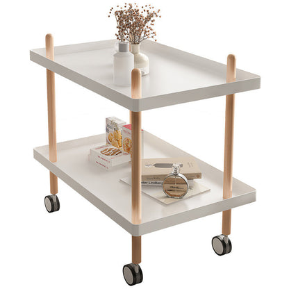 Modern Minimalist Solid Wood Plastic Rounded Square Movable Cylinder Side Table 2-Tier For Living Room
