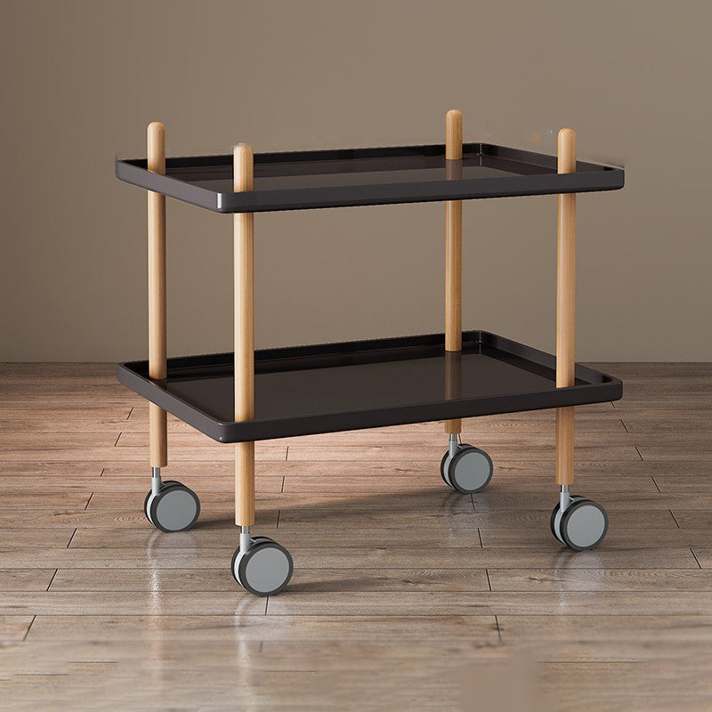 Modern Minimalist Solid Wood Plastic Rounded Square Movable Cylinder Side Table 2-Tier For Living Room