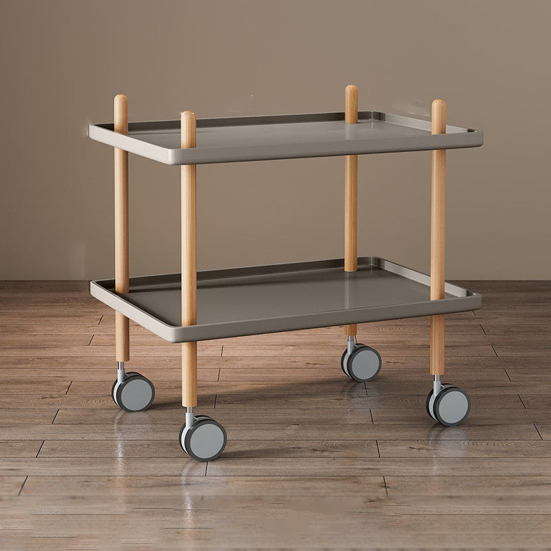 Modern Minimalist Solid Wood Plastic Rounded Square Movable Cylinder Side Table 2-Tier For Living Room