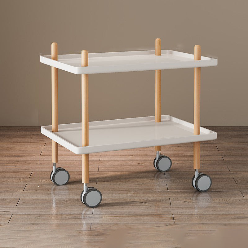 Modern Minimalist Solid Wood Plastic Rounded Square Movable Cylinder Side Table 2-Tier For Living Room