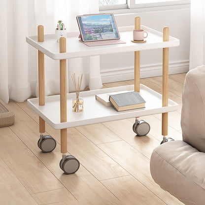 Modern Minimalist Solid Wood Plastic Rounded Square Movable Cylinder Side Table 2-Tier For Living Room