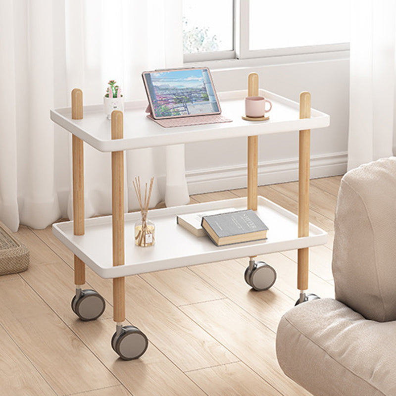 Modern Minimalist Solid Wood Plastic Rounded Square Movable Cylinder Side Table 2-Tier For Living Room
