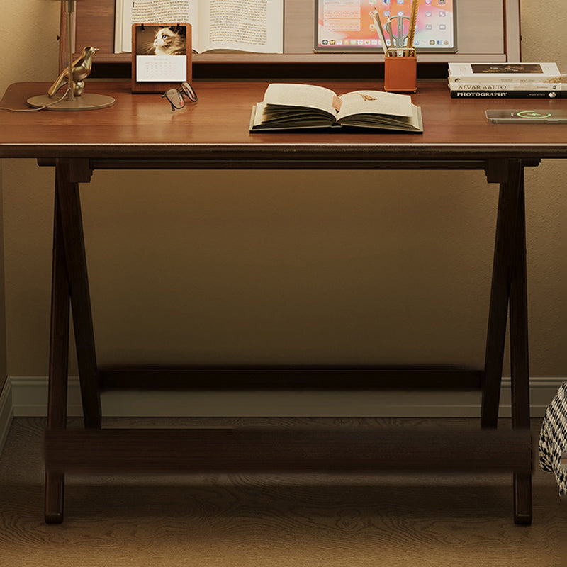 Traditional Vintage Bamboo Rounded Rectangle Desk 1-Tier For Bedroom