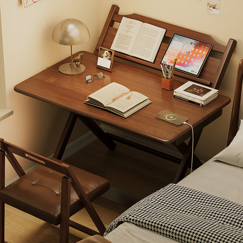 Traditional Vintage Bamboo Rounded Rectangle Desk 1-Tier For Bedroom