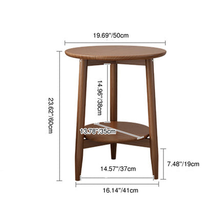 Traditional Vintage Rubber Wood Round Cylinder End Table 2-Tier For Living Room