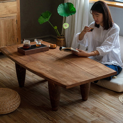 Traditional Japanese Solid Wood Boat Shape Hammer Form Coffee Table 1-Tier For Living Room