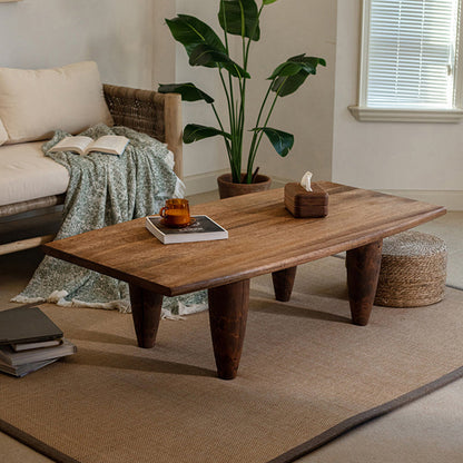 Traditional Japanese Solid Wood Boat Shape Hammer Form Coffee Table 1-Tier For Living Room