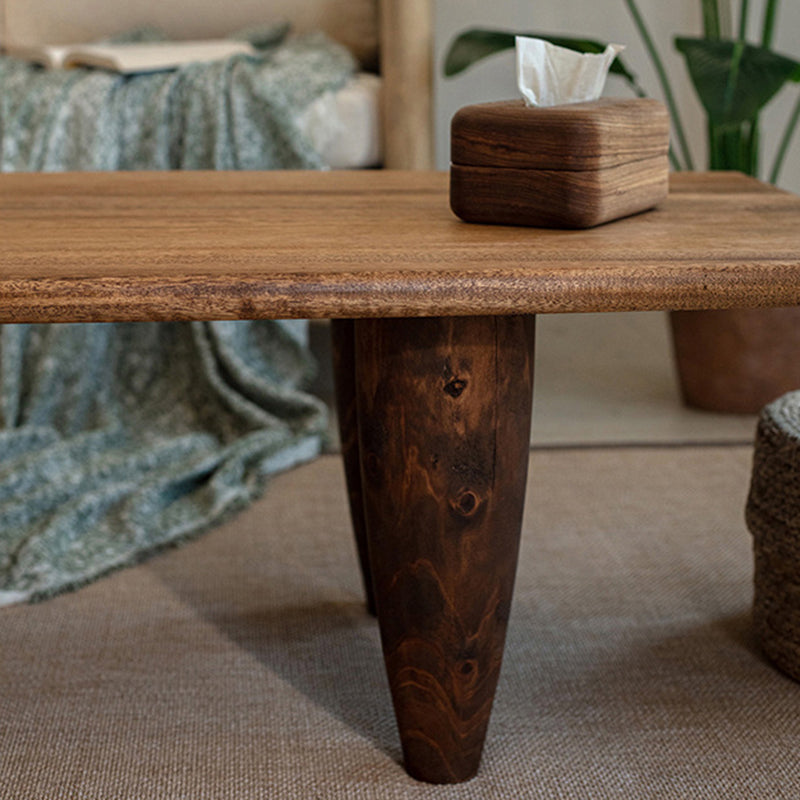 Traditional Japanese Solid Wood Boat Shape Hammer Form Coffee Table 1-Tier For Living Room