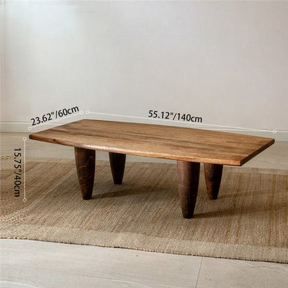 Traditional Japanese Solid Wood Boat Shape Hammer Form Coffee Table 1-Tier For Living Room