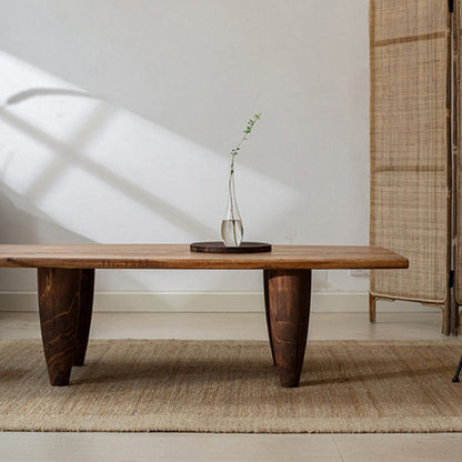 Traditional Japanese Solid Wood Boat Shape Hammer Form Coffee Table 1-Tier For Living Room