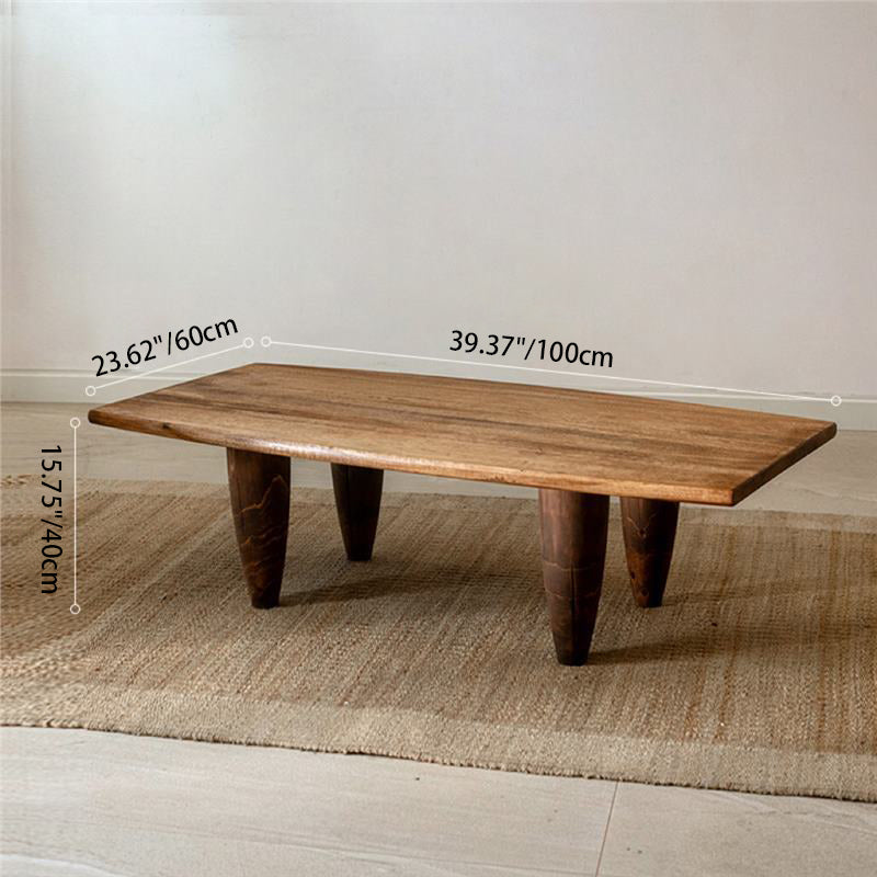 Traditional Japanese Solid Wood Boat Shape Hammer Form Coffee Table 1-Tier For Living Room