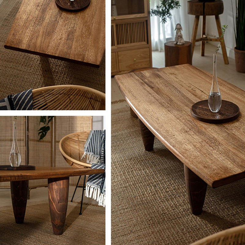 Traditional Japanese Solid Wood Boat Shape Hammer Form Coffee Table 1-Tier For Living Room