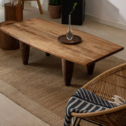 Traditional Japanese Solid Wood Boat Shape Hammer Form Coffee Table 1-Tier For Living Room