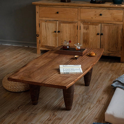 Traditional Japanese Solid Wood Boat Shape Hammer Form Coffee Table 1-Tier For Living Room