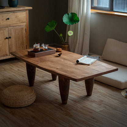 Traditional Japanese Solid Wood Boat Shape Hammer Form Coffee Table 1-Tier For Living Room