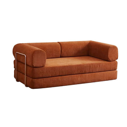 Modern Minimalist Stainless Steel Fabric Corduroy Curved Square Sofa With Backrest & Armrests For Living Room