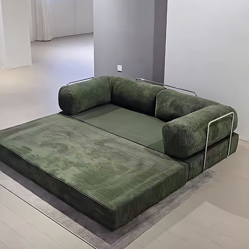 Modern Minimalist Stainless Steel Fabric Corduroy Curved Square Sofa With Backrest & Armrests For Living Room