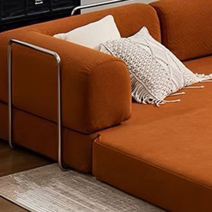 Modern Minimalist Stainless Steel Fabric Corduroy Curved Square Sofa With Backrest & Armrests For Living Room